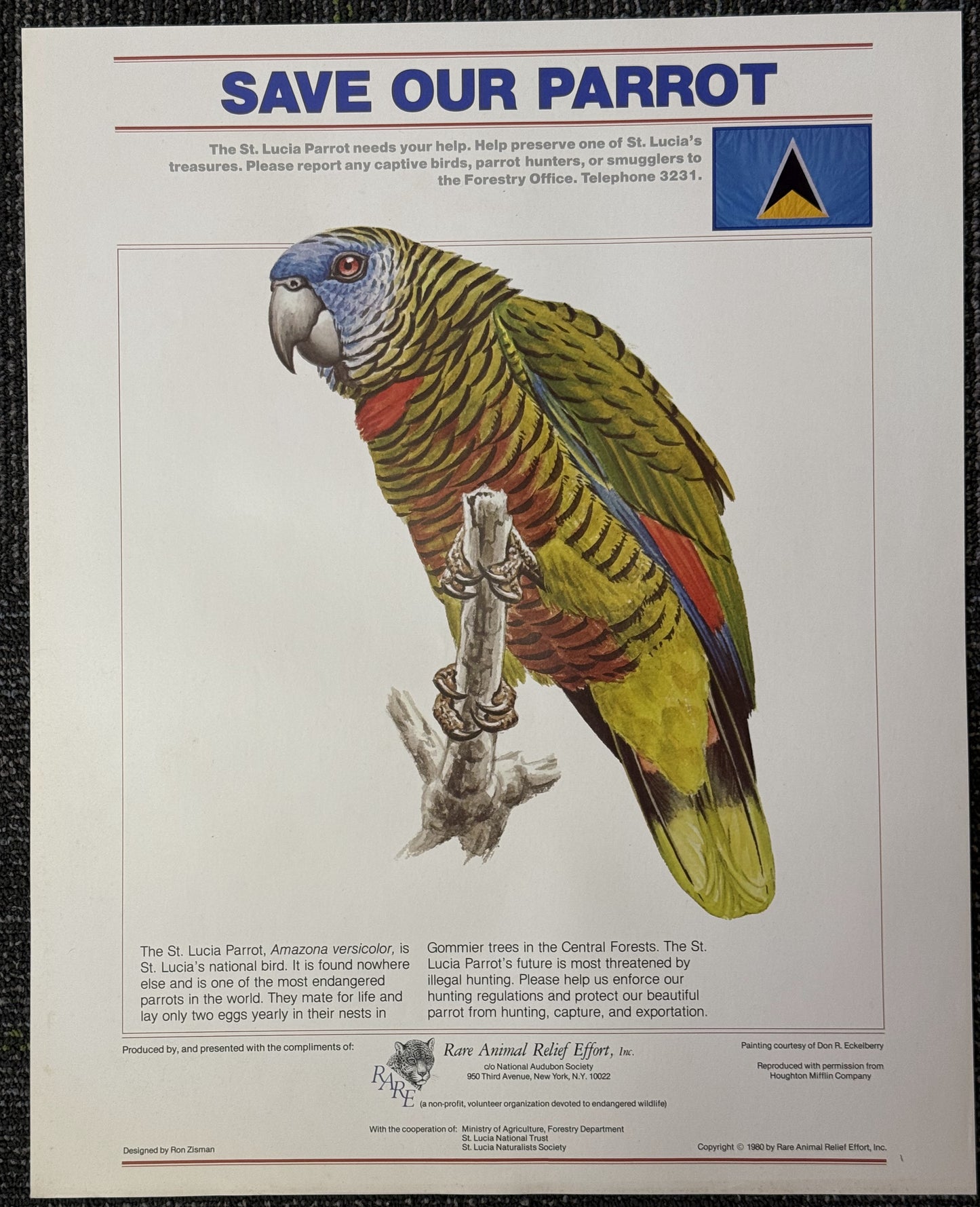 St. Lucia Parrot Vintage Preservation Poster (1980)