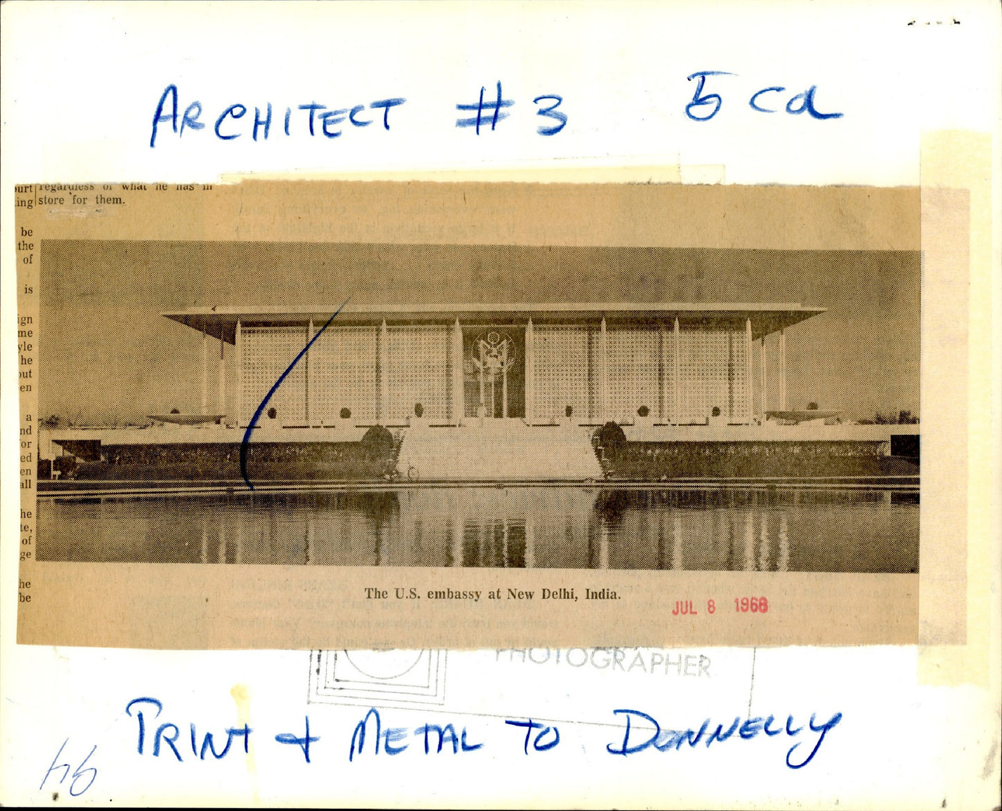 Edward Durell Stone Architecture (1968) (5 vintage photographs) Architecture Edward Durell Stone Embassy India New York New York City NYC