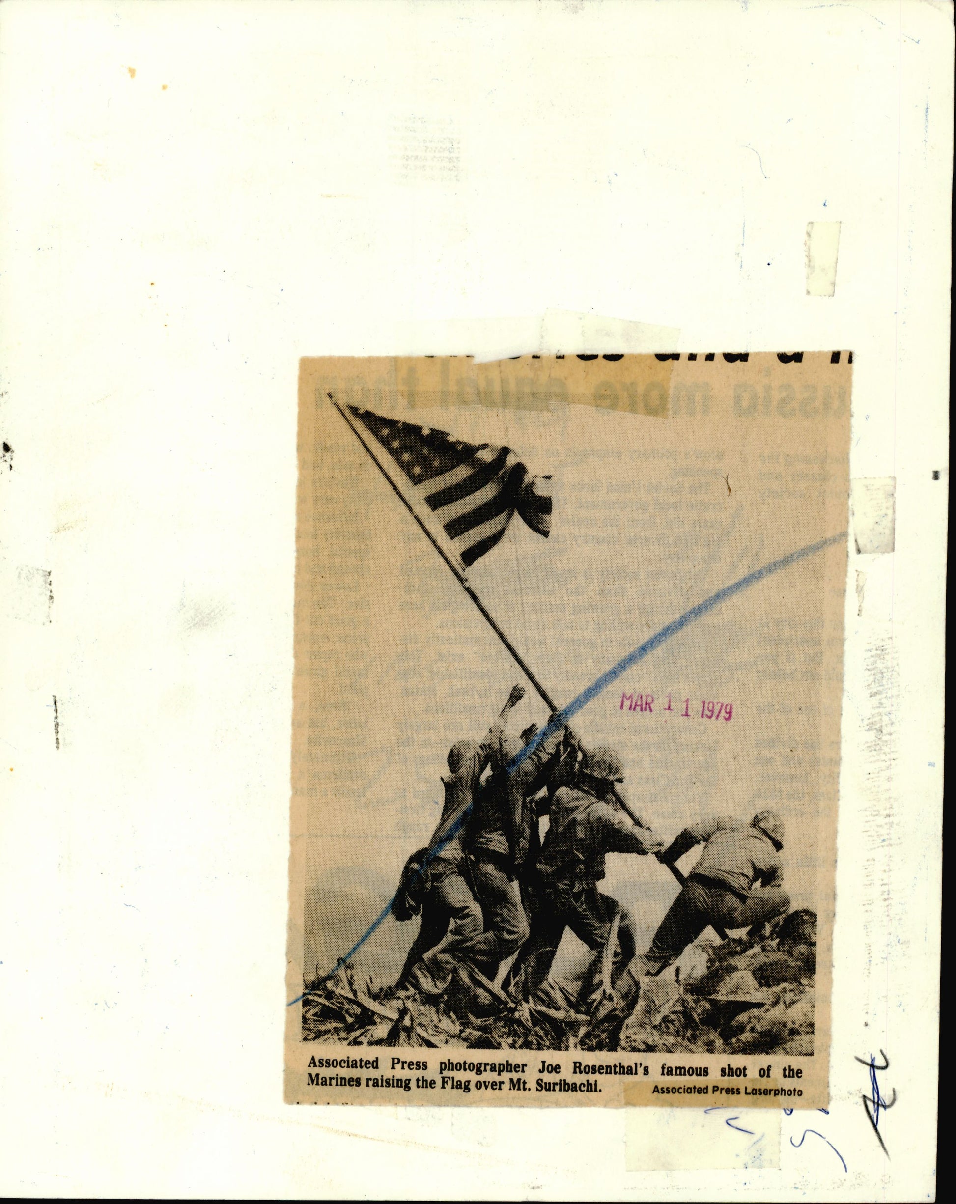 Raising the Flag on Iwo Jima + Background Image (2 vintage prints) Military WWII