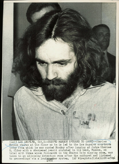 Large Charles Manson Press Photo File (135 vintage prints) Courtroom Crime murder Trial