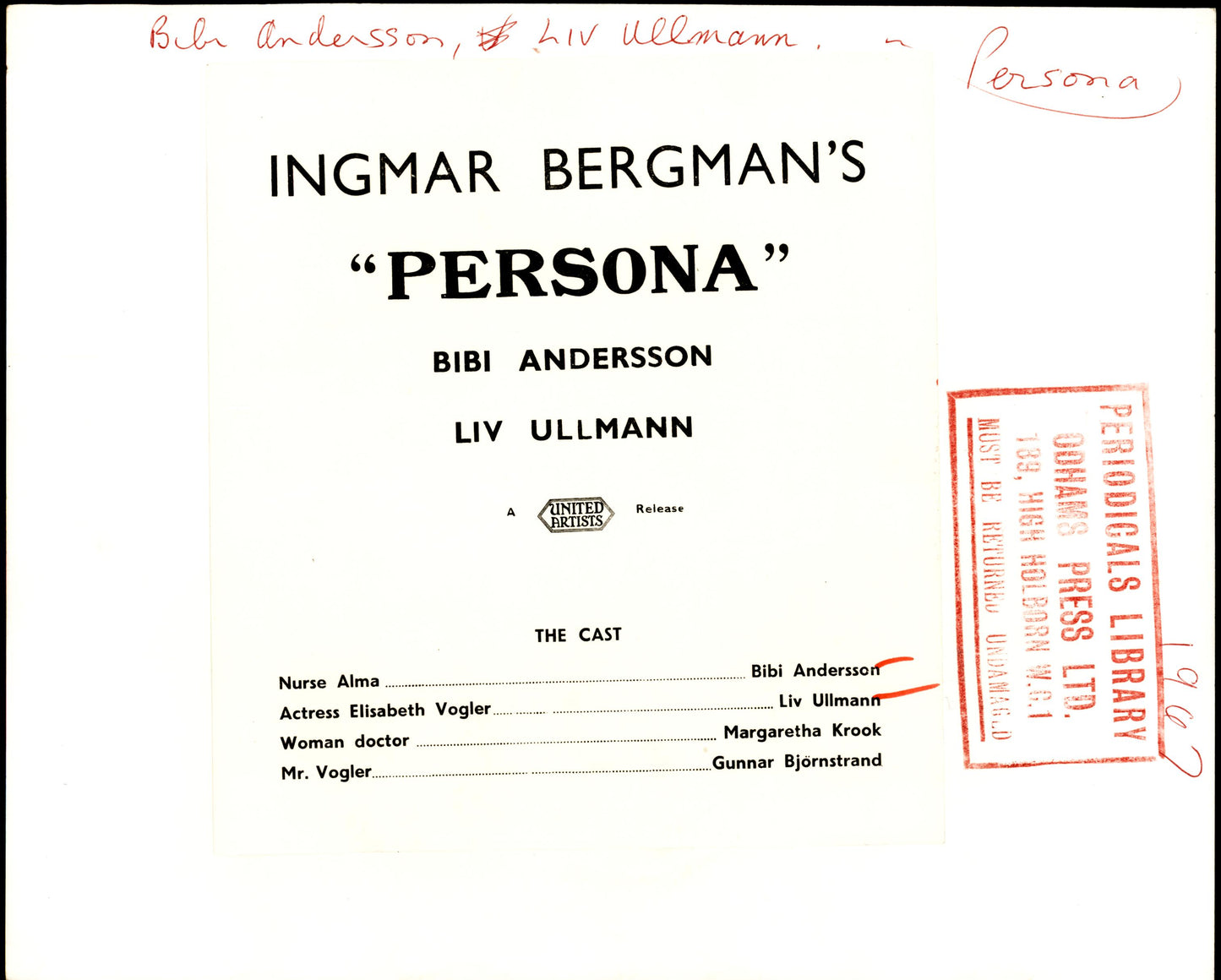 Ingmar Bergman "Persona" Pairing