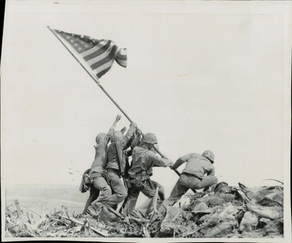 Raising the Flag on Iwo Jima - Joe Rosenthal American Flag Joe Rosenthal Military Press Photo PSA Authenticated Raising the Flag on Iwo Jima Type IV WWII